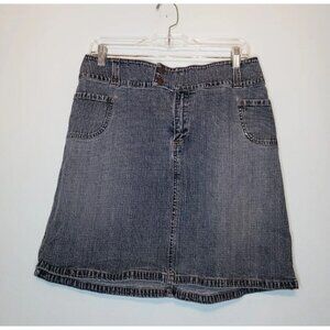 Vtg LA Blues Women 12 Denim Mini Skirt Blue Medium Wash Pockets Stretch Snap Zip